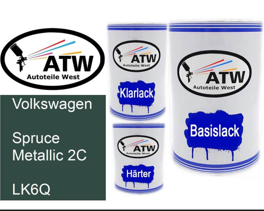 Volkswagen, Spruce Metallic 2C, LK6Q: 500ml Lackdose + 500ml Klarlack + 250ml Härter - Set, von ATW Autoteile West.